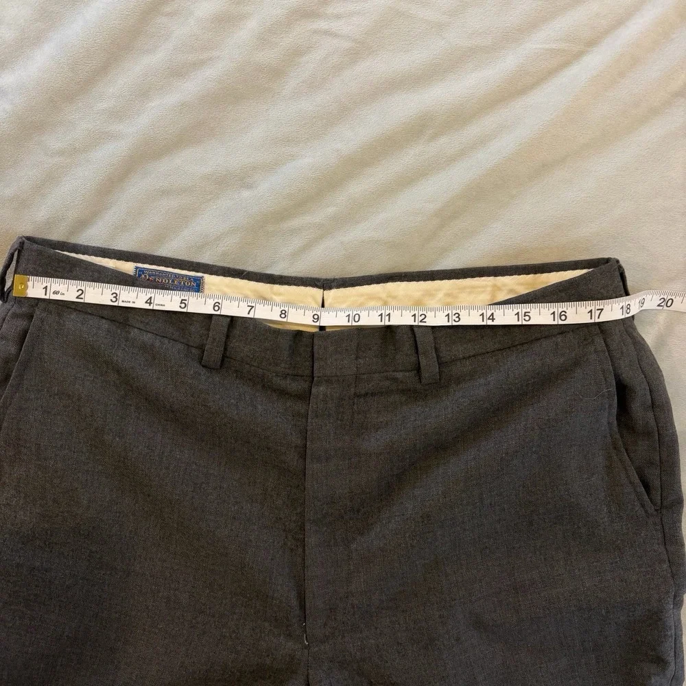 Pendleton Wool Dress Pants Mens 36x30 Gray Flat Front Pure Virgin Wool Made USA